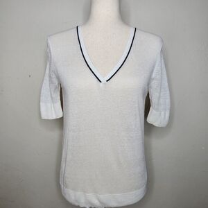 THEORY Naoleeray Sag Harbor‎ V Neck Linen Sweater Top Size P/S